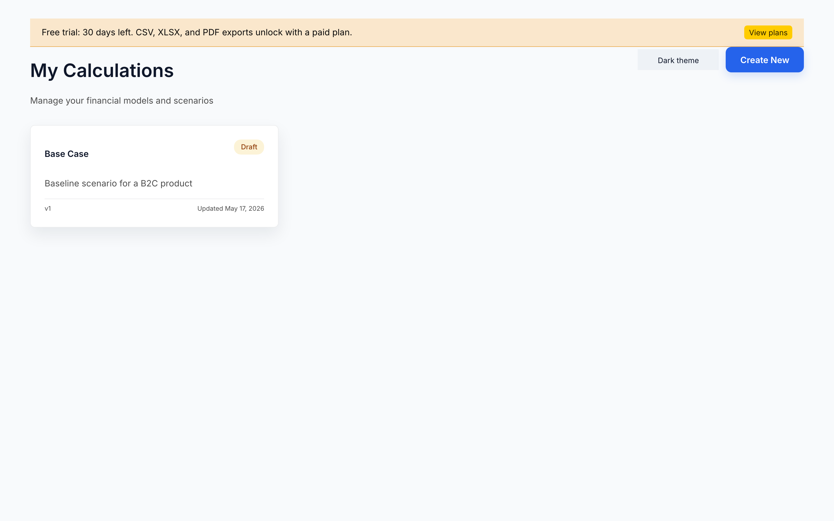 The My Calculations dashboard